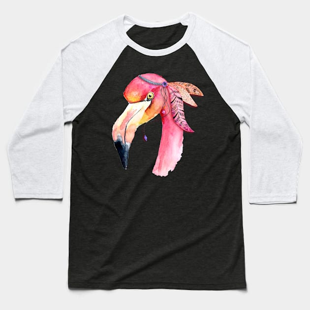 Watercolor Flamingo Lover Baseball T-Shirt by Marc